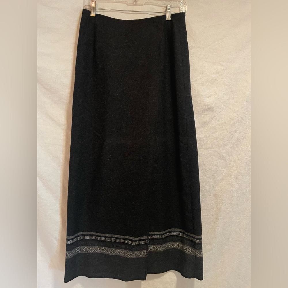 Eddie Bauer Black Lined Wrap Maxi Skirt with Gray Border Trim